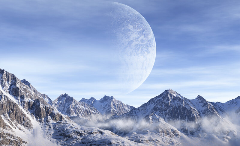 Snow-covered Mountains — Blue, Serene, Night, 3d Render, Mountain Range