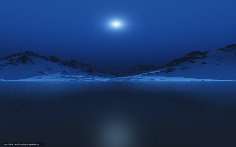 Snow-covered Mountains — Blue, Serene, Night, Digital Art, Moon, Ice