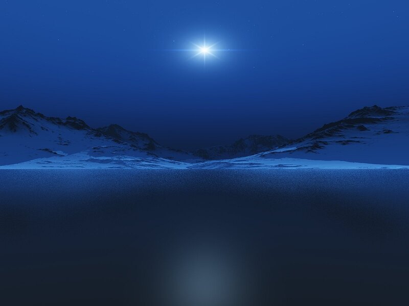 Snow-covered Mountains — Blue, Serene, Night, Digital Art, Star