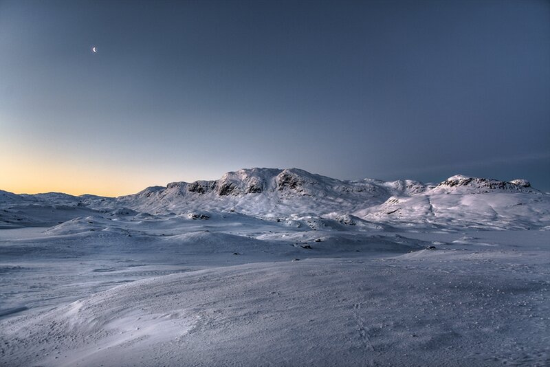 Snow-covered Mountains — Blue, Serene, Night, Photograph, Moon