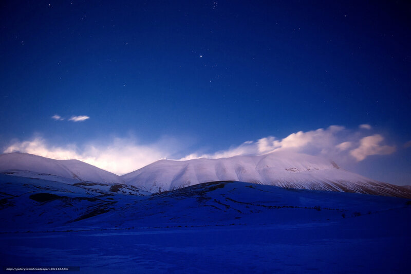 Snow-covered Mountains — Blue, Serene, Night, Photograph, Stars, Clouds, Snow