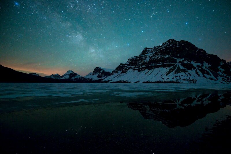 Snow-covered Mountains — Blue, Serene, Night, Photograph, Stars, Lake