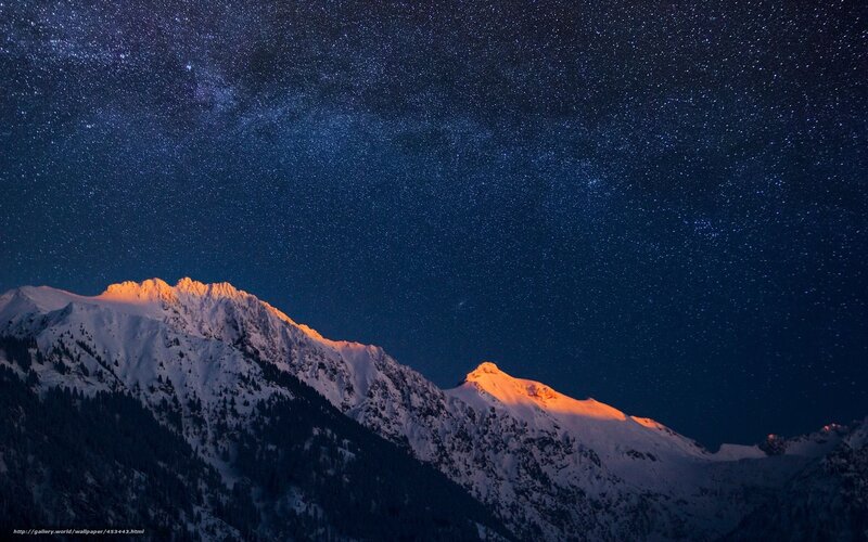 Snow-covered Mountains — Blue, Serene, Night, Photograph, Stars, Mountain Peaks