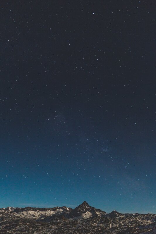 Snow-covered Mountains — Blue, Serene, Night, Photograph, Stars, Night Sky, Mountain Peaks