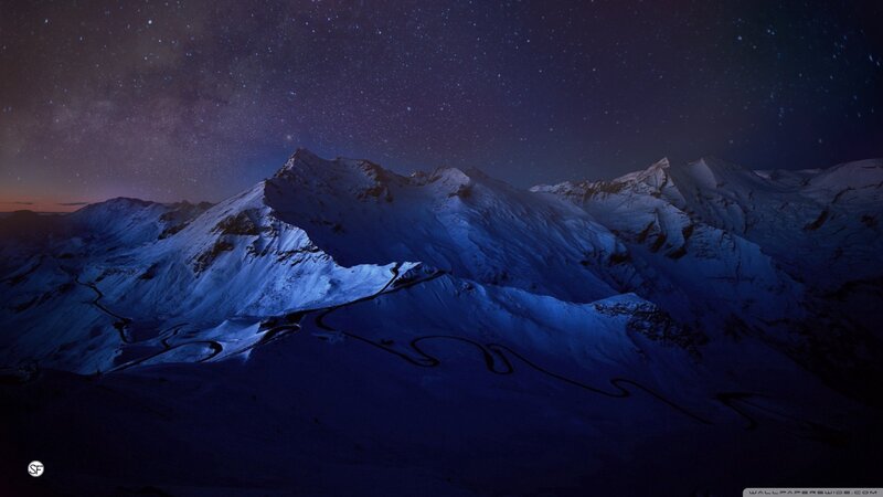 Snow-covered Mountains — Blue, Serene, Night, Photograph, Stars, Sky