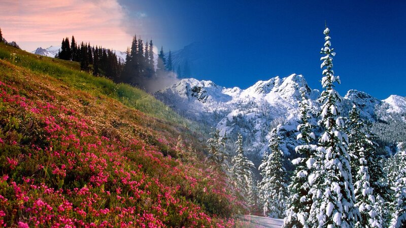 Snow-covered Mountains — Blue, Serene, Spring