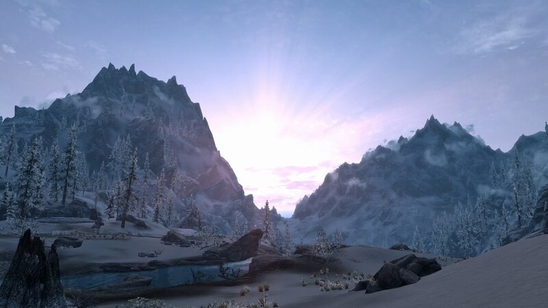 Snow-covered Mountains — Blue, Serene, Sunrise, 3d Render