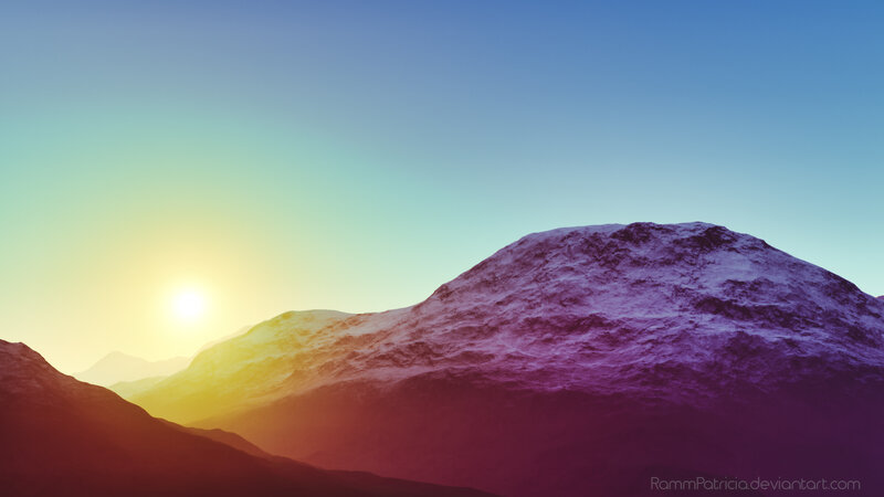 Snow-covered Mountains — Blue, Serene, Sunset, Digital Art