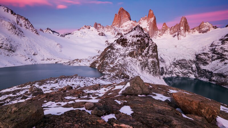 Snow-covered Mountains — Blue, Serene, Sunset, Photograph, Lakes, Rocky Terrain