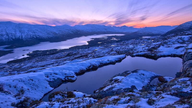 Snow-covered Mountains — Blue, Serene, Sunset, Photograph, Lakes