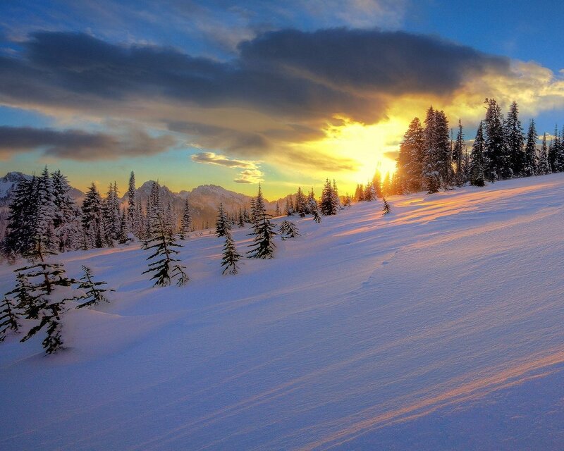 Snow-covered Mountains — Blue, Serene, Sunset, Photograph