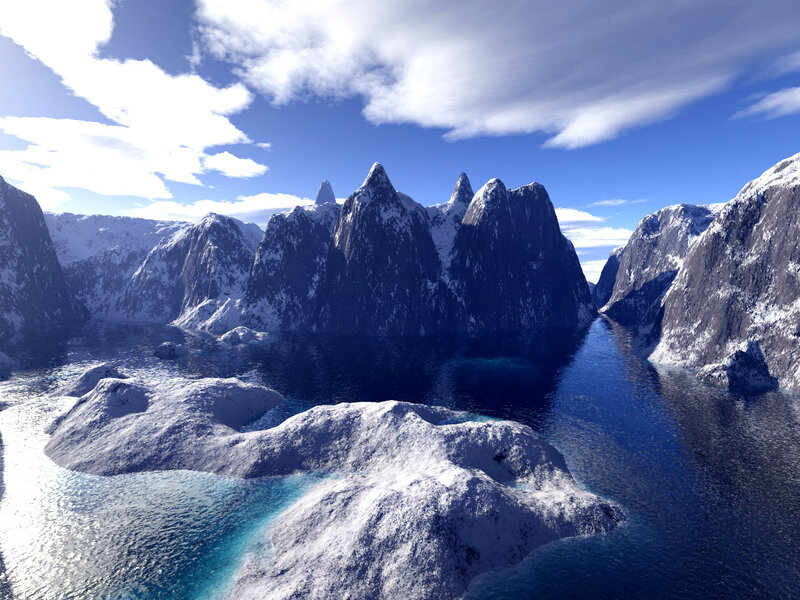 Snow-covered Mountains — Blue, Serene, Winter, 3d Render