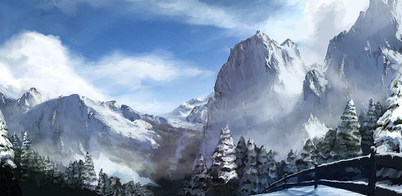 Snow-covered Mountains — Blue, Serene, Winter, Digital Art