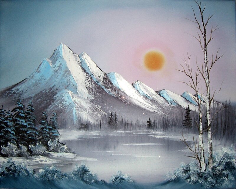 Snow-covered Mountains — Blue, Serene, Winter, Painting