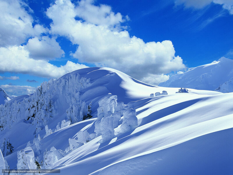 Snow-covered Mountains — Blue, Serene, Winter, Photograph, Clouds, Trees