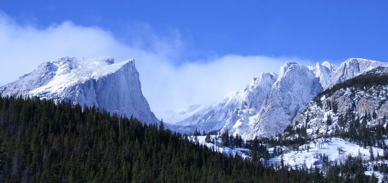 Snow-covered Mountains — Blue, Serene, Winter, Photograph, Forests, Clouds
