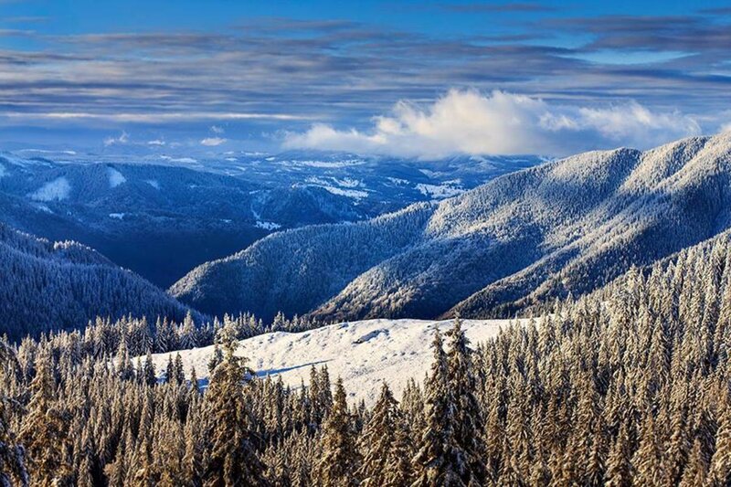 Snow-covered Mountains — Blue, Serene, Winter, Photograph, Forests, Valleys