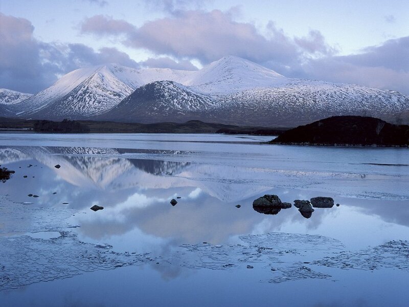 Snow-covered Mountains — Blue, Serene, Winter, Photograph, Lake, Rocks