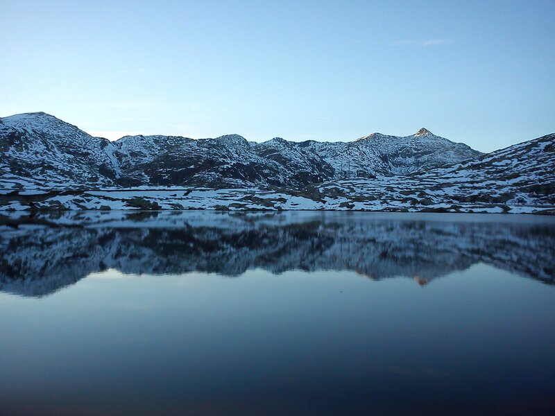 Snow-covered Mountains — Blue, Serene, Winter, Photograph, Lake, Sky, White, Gray