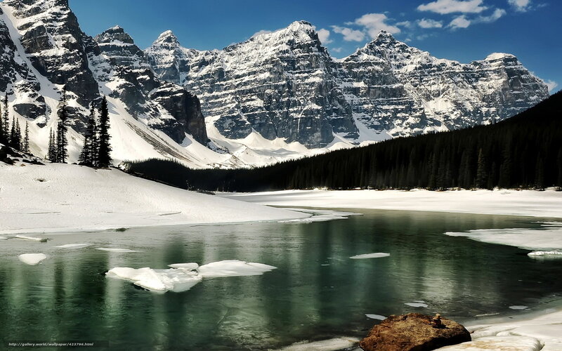 Snow-covered Mountains — Blue, Serene, Winter, Photograph, Lake, Trees, Ice