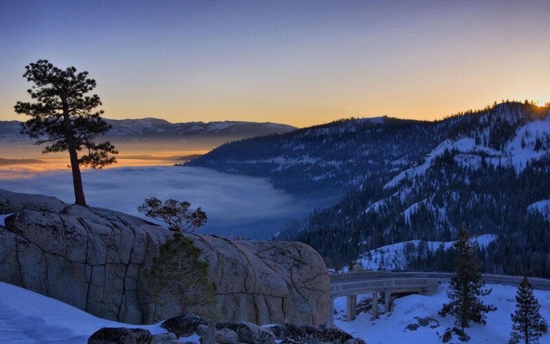 Snow-covered Mountains — Blue, Serene, Winter, Photograph, Pine Tree