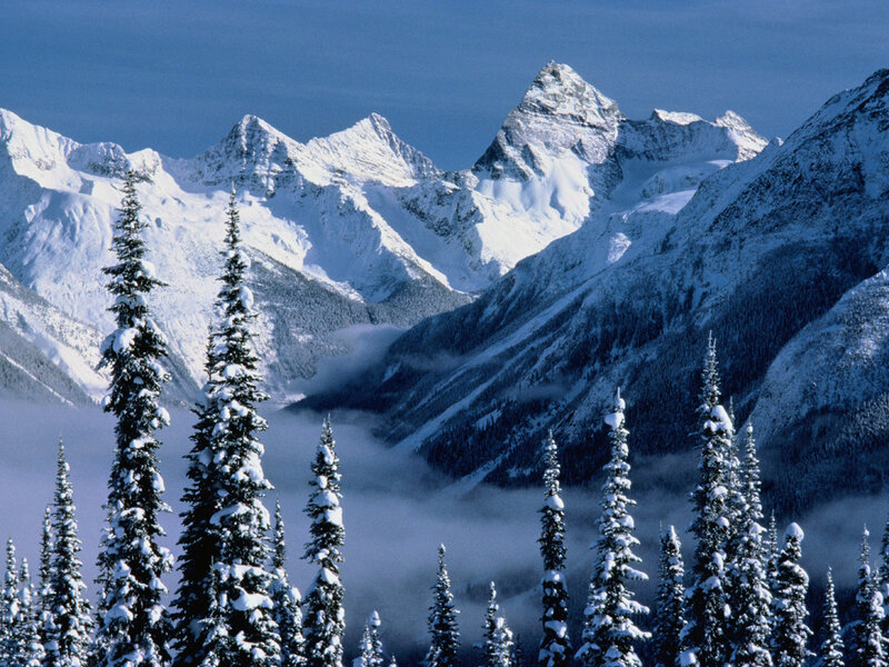 Snow-covered Mountains — Blue, Serene, Winter, Photograph, Pine Trees, Clouds