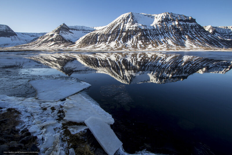Snow-covered Mountains — Blue, Serene, Winter, Photograph, Reflection