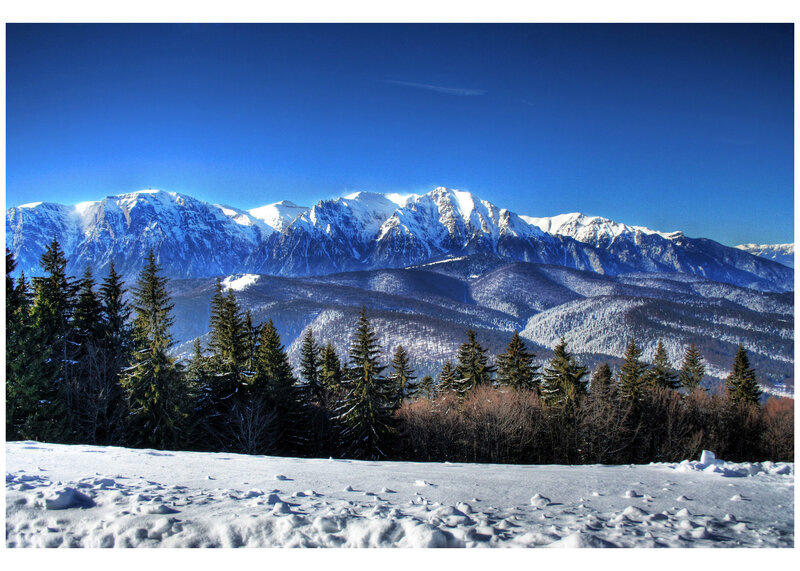 Snow-covered Mountains — Blue, Serene, Winter, Photograph, Trees, Forests, Sky