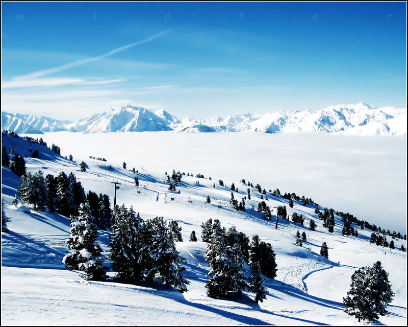 Snow-covered Mountains — Blue, Serene, Winter, Photograph, Trees, Ski Lift