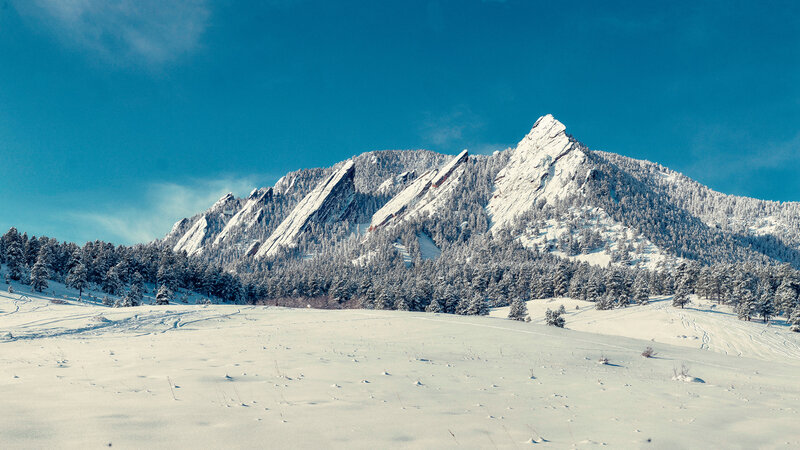 Snow-covered Mountains — Blue, Serene, Winter, Photograph, Trees, Sky, Forest