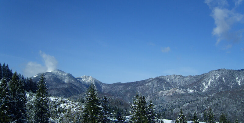 Snow-covered Mountains — Blue, Serene, Winter, Photograph, Trees