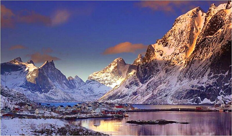 Snow-covered Mountains — Blue, Serene, Winter, Photograph, Village