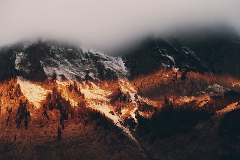 Snow-covered Mountains — Brown, Dramatic, Sunrise, Photograph