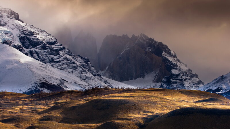 Snow-covered Mountains — Brown, Dramatic, Sunrise