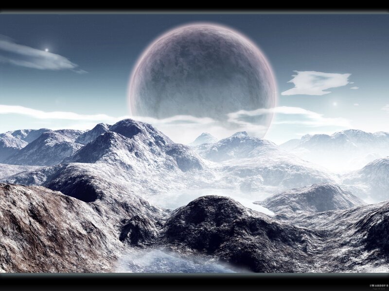 Snow-covered Mountains — Gray, Dramatic, Digital Art