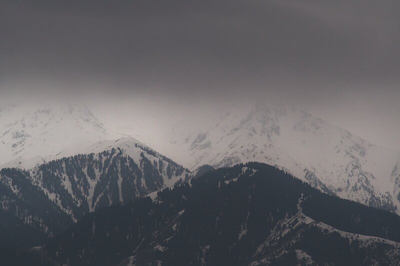 Snow-covered Mountains — Gray, Dramatic, Photograph