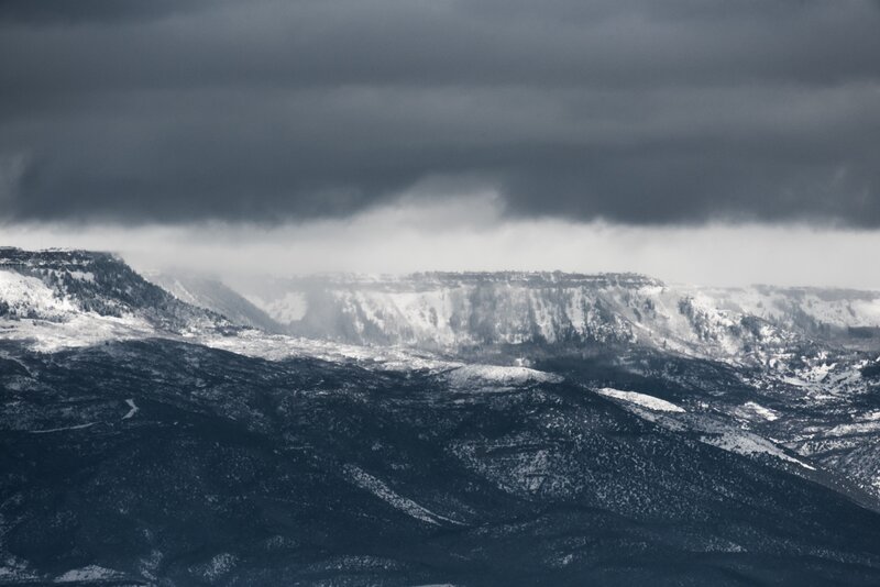 Snow-covered Mountains — Gray, Dramatic, Winter, Photograph, Clouds, Forests