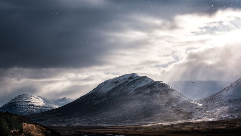 Snow-covered Mountains — Gray, Dramatic, Winter, Photograph, Clouds