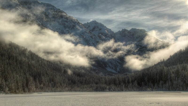Snow-covered Mountains — Gray, Dramatic, Winter, Photograph