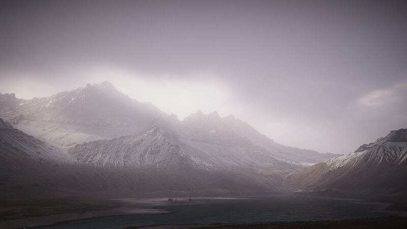 Snow-covered Mountains — Gray, Dreary, 3d Render