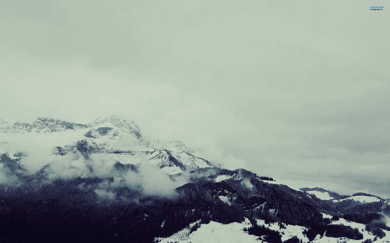 Snow-covered Mountains — Gray, Dreary, Winter, Photograph, Clouds