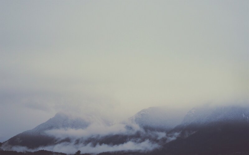 Snow-covered Mountains — Gray, Misty, Photograph