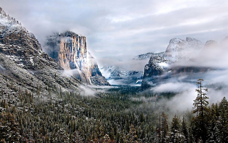 Snow-covered Mountains — Gray, Misty