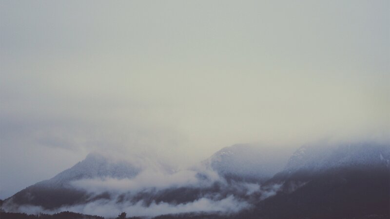Snow-covered Mountains — Gray, Misty, Winter, Photograph
