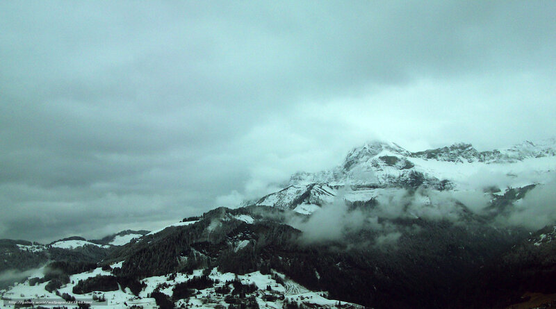 Snow-covered Mountains — Gray, Overcast, Winter, Photograph