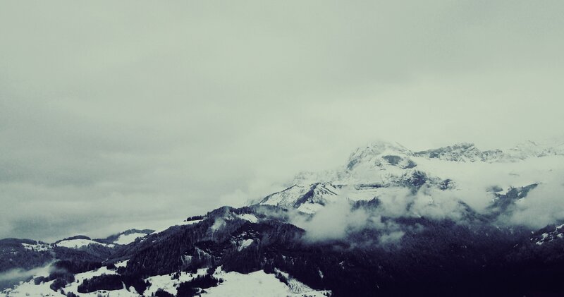 Snow-covered Mountains — Gray, Overcast, Winter