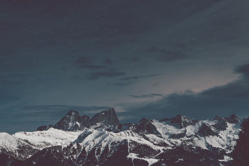 Snow-covered Mountains — Gray, Serene, Night