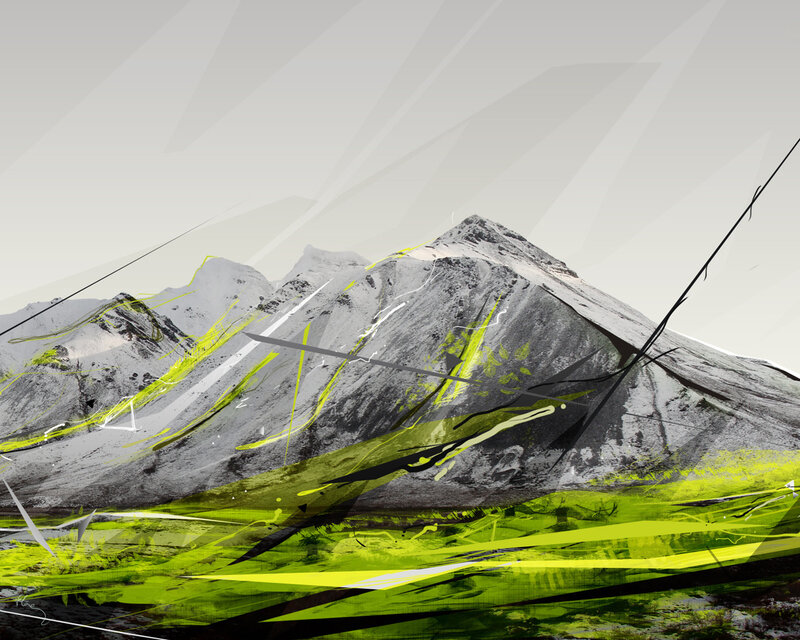 Snow-covered Mountains — Green, Dramatic, Digital Art