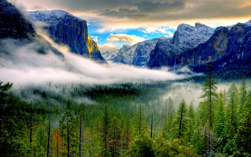 Snow-covered Mountains — Green, Dramatic, Morning