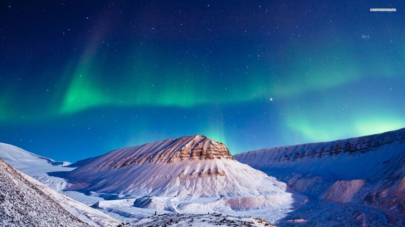 Snow-covered Mountains — Green, Serene, Night